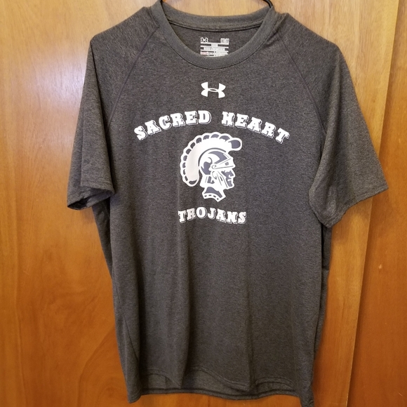 Sacred Heart Trojans Under Armour HeatGear Mens T Shirt Gray Loose Fit Medium - Picture 1 of 6